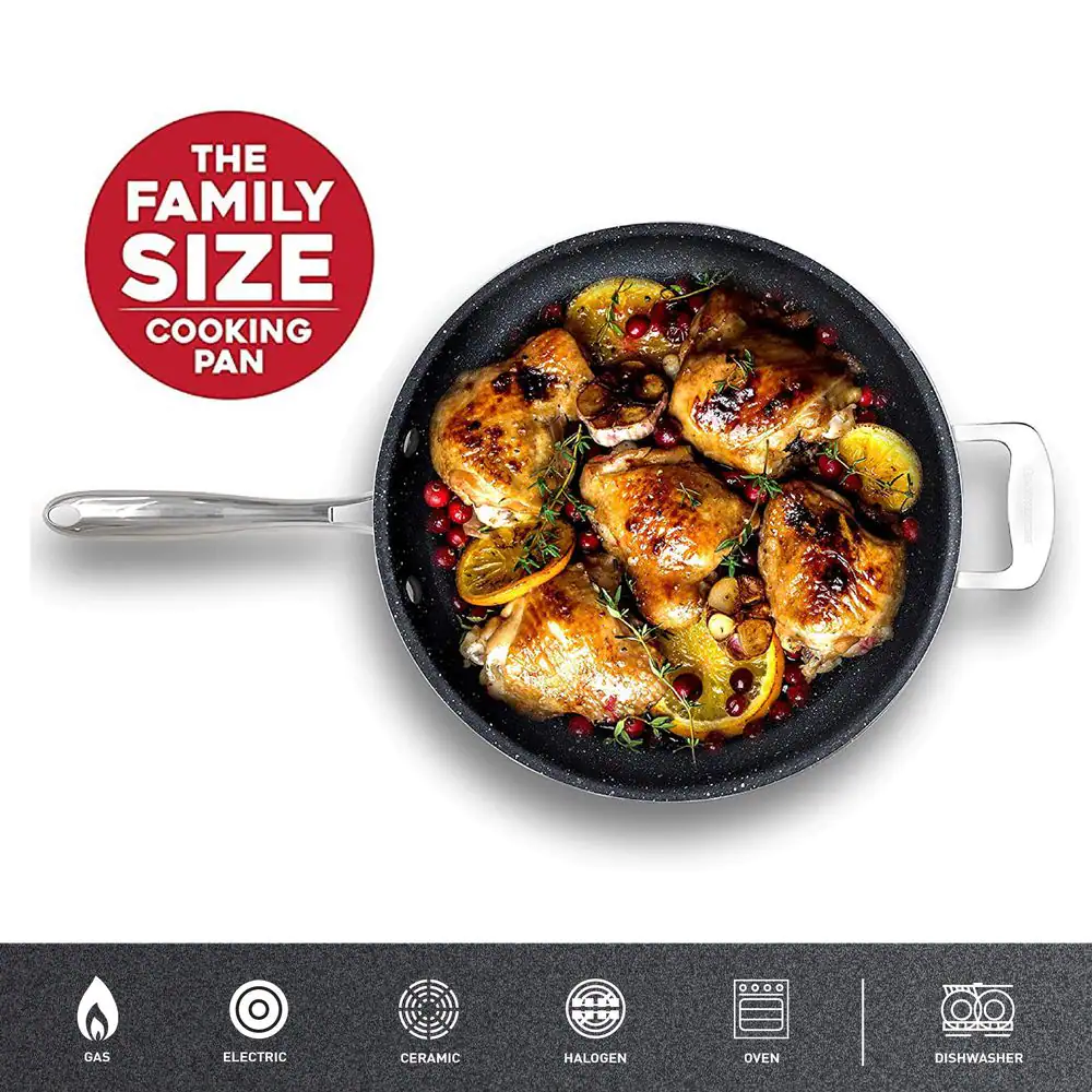 GRANITESTONE 14 in. Aluminum Ultra-Durable Diamond Infused Family Skillet with Helper Handle