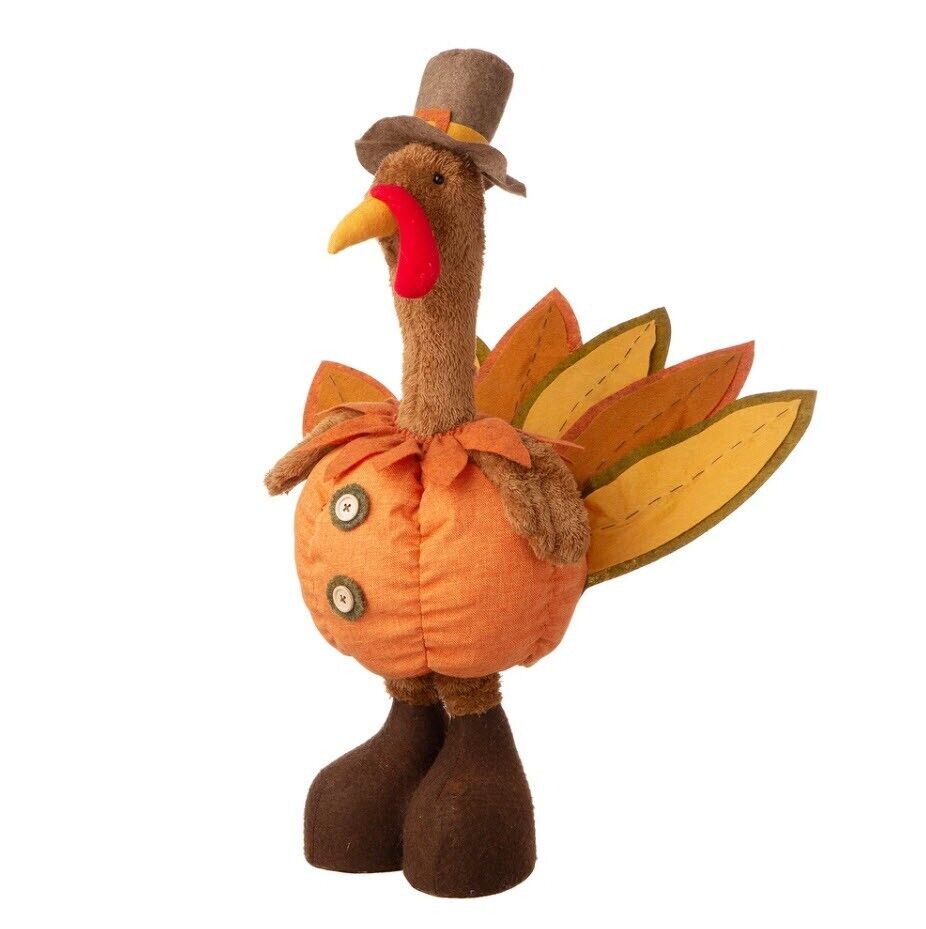 Glitzhome 37.00 in. H/24.00 in. H Fabric Turkey Standing Decor with Telescoping Legs