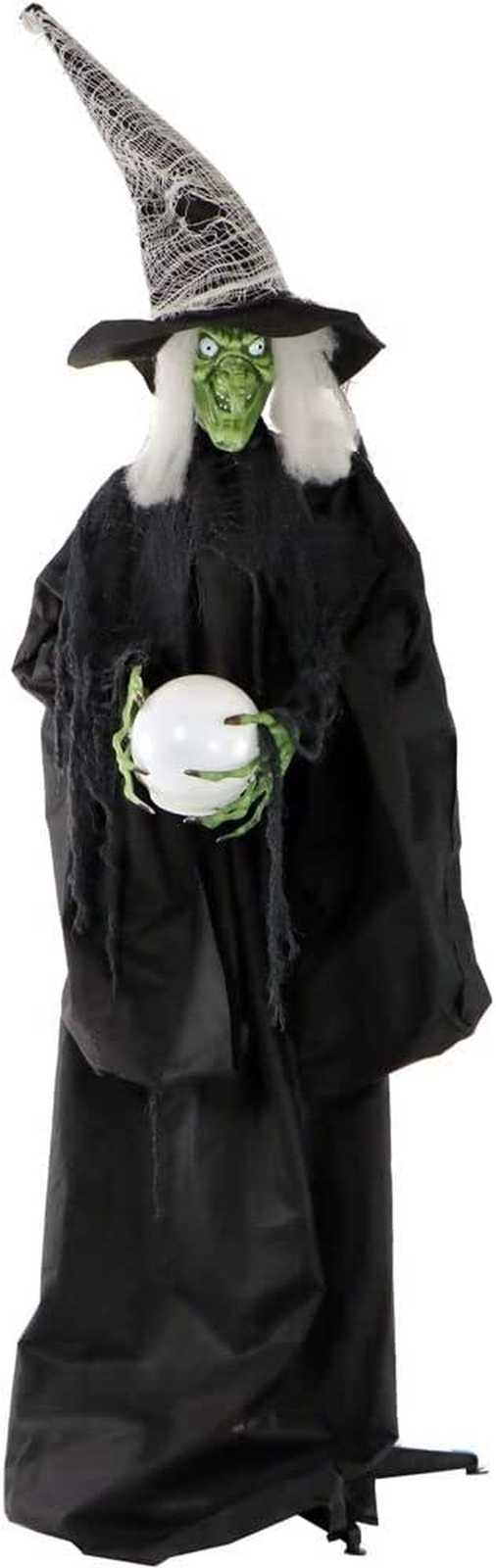 Haunted Hill Farm 6.5 ft. Wicked Witch Halloween Prop with LED Crystal Ball, Indoor/Outdoor Halloween Decoration, Battery-Operated