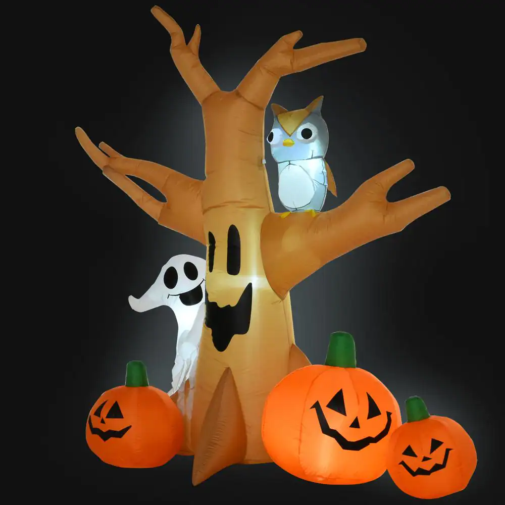 Outsunny 7.5 ft. LED Haunted Tree With Owl, Ghost, and Pumpkins Halloween Inflatable