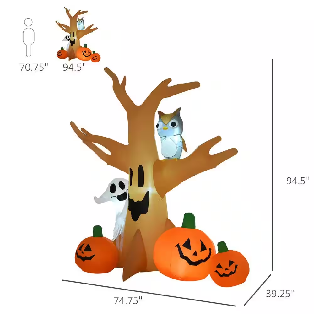 Outsunny 7.5 ft. LED Haunted Tree With Owl, Ghost, and Pumpkins Halloween Inflatable