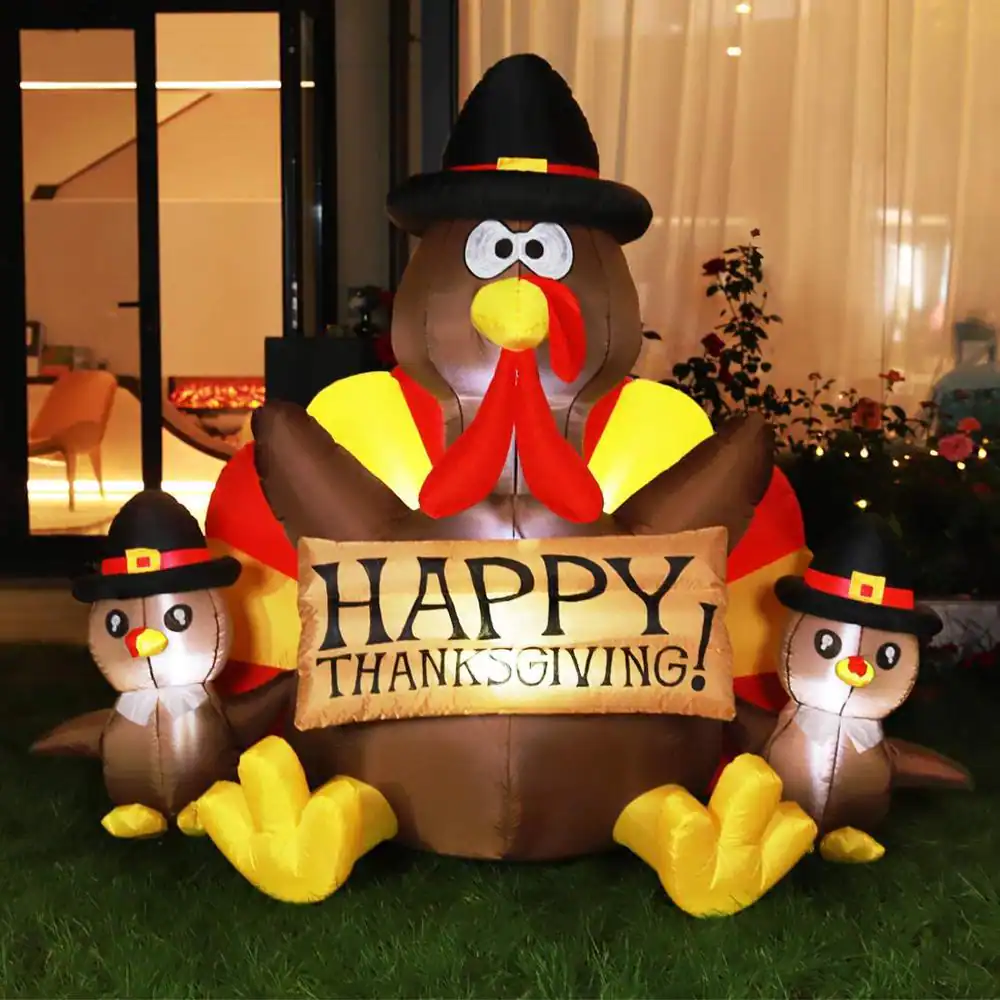 VIVOHOME Outdoor 6 ft. Height Happy Thanksgiving LED Lighted Inflatable Turkey Family