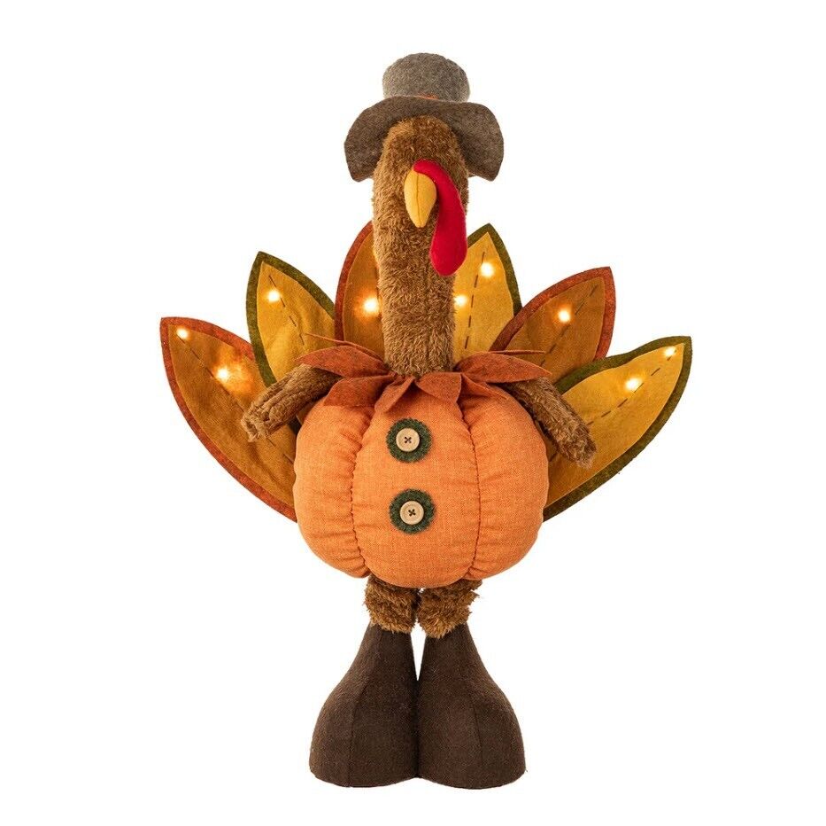 Glitzhome 37.00 in. H/24.00 in. H Fabric Turkey Standing Decor with Telescoping Legs