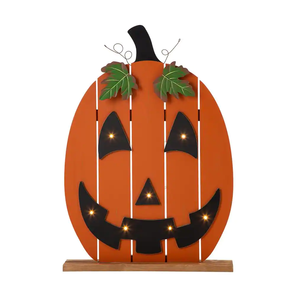 Glitzhome 30 in. H Lighted Wooden Pumpkin Porch Decor