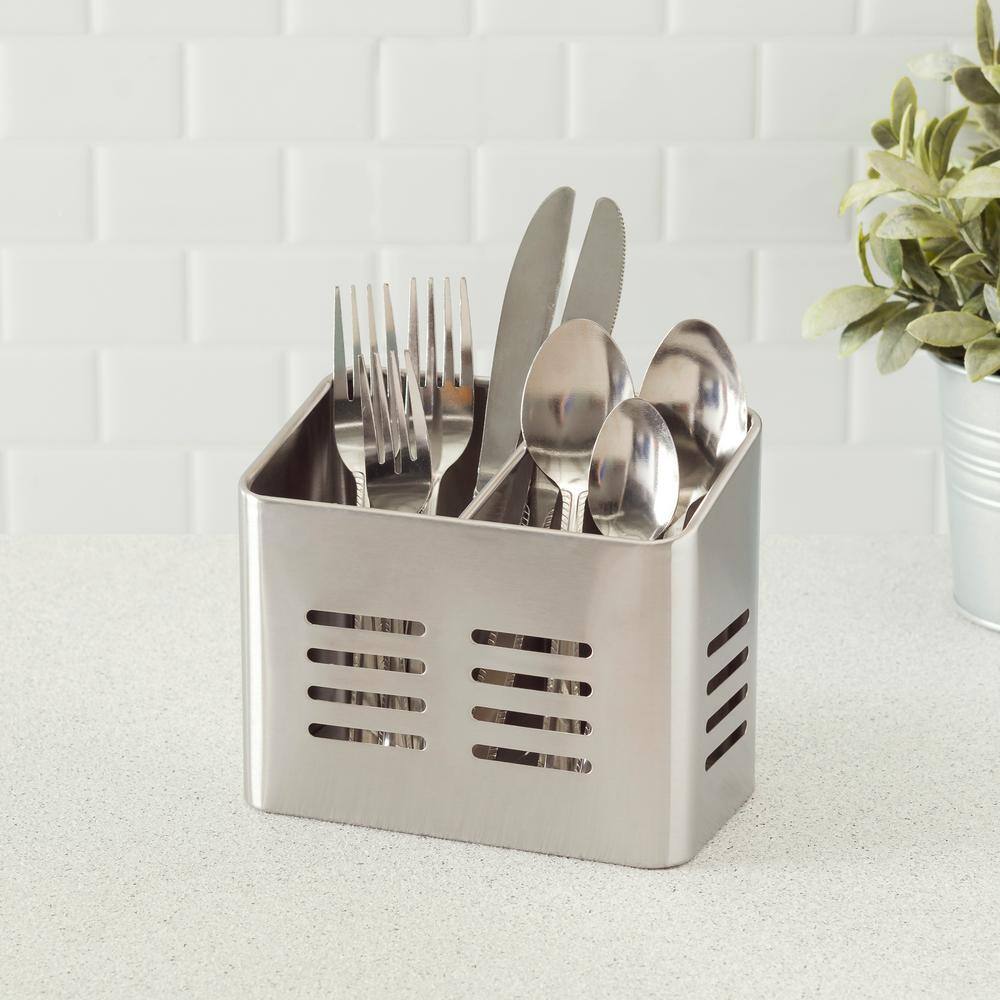 Home Basics  Dual Compartment Silver Stainless Steel Flatware and Utensil Organizers