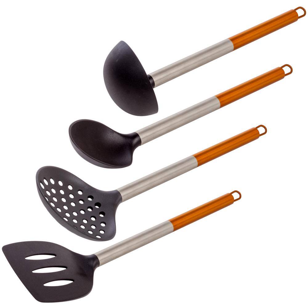 2-Tone 4 Piece Nylon Kitchen Tool Set with Copper Coated Handles