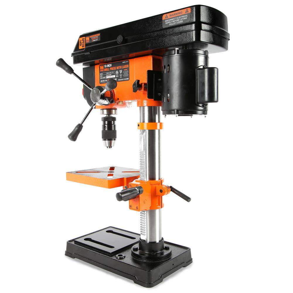 WEN 3.2 Amp 10 in. 5-Speed Cast Iron Benchtop Drill Press with Laser and 1/2 in. Keyless Chuck