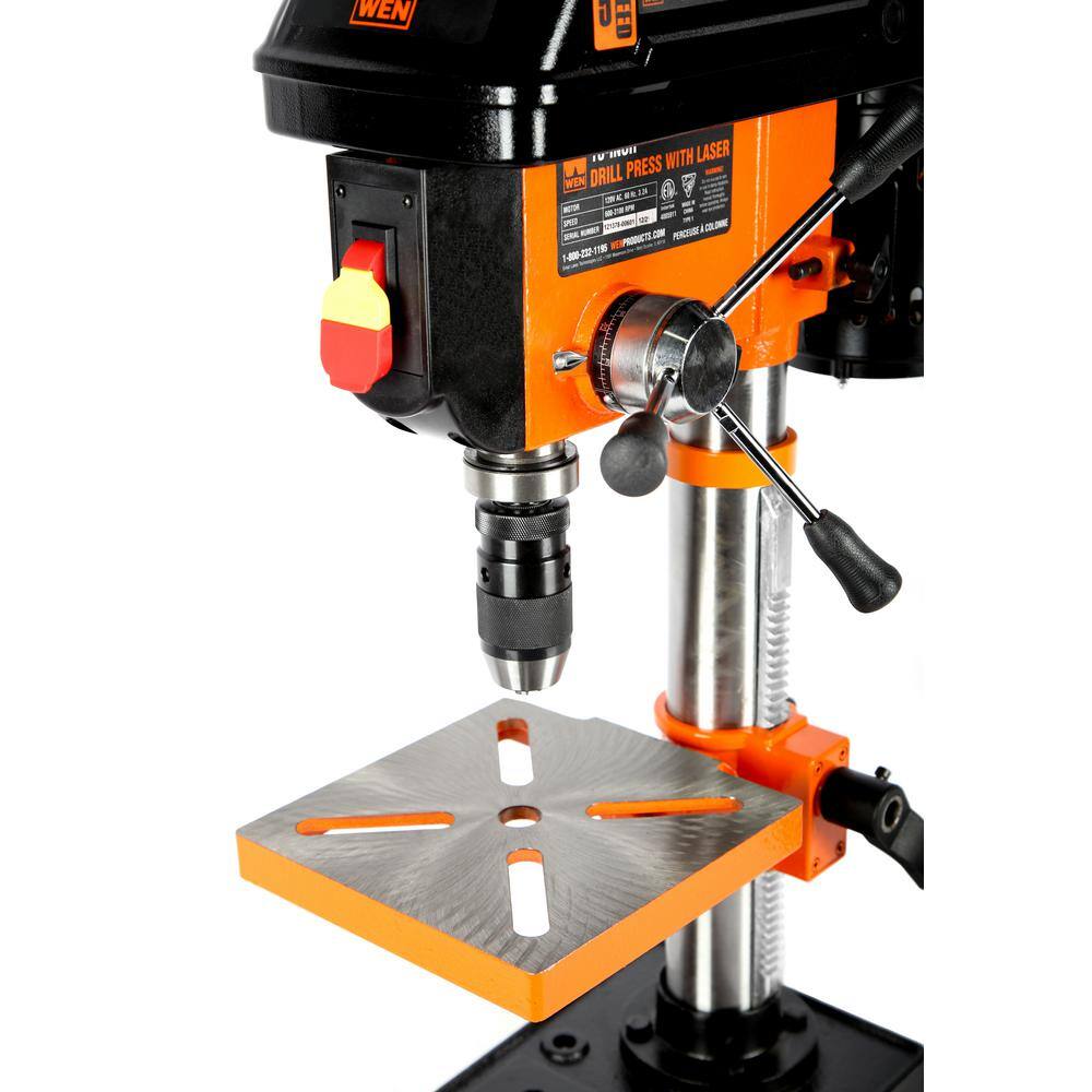 WEN 3.2 Amp 10 in. 5-Speed Cast Iron Benchtop Drill Press with Laser and 1/2 in. Keyless Chuck