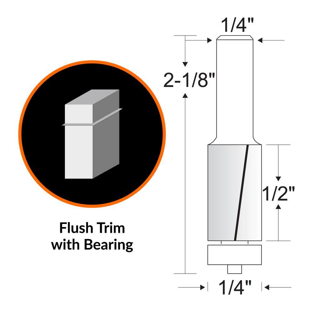 WEN  1/4 in. Flush Trim Carbide Tipped Router Bit with 1/4 in. Shank