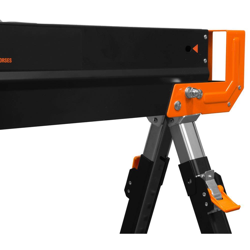 WEN 32 in. H 1300 lbs. Capacity Steel Adjustable Folding Sawhorse with 2 x 4 Support Arms (2-Pack)