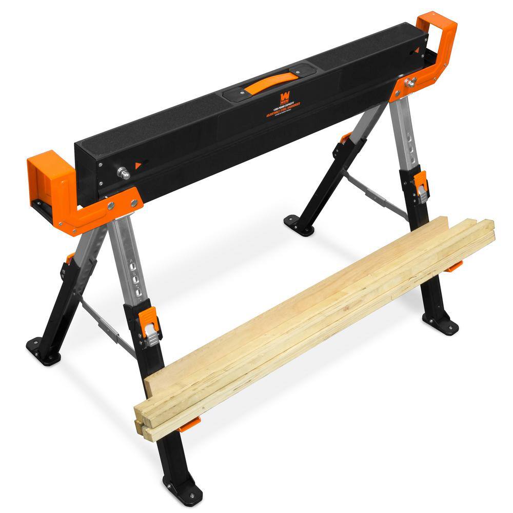 WEN 32 in. H 1300 lbs. Capacity Steel Adjustable Folding Sawhorse with 2 x 4 Support Arms (2-Pack)