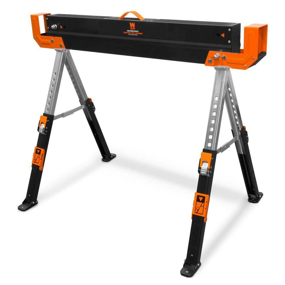 WEN 32 in. H 1300 lbs. Capacity Steel Adjustable Folding Sawhorse with 2 x 4 Support Arms (2-Pack)