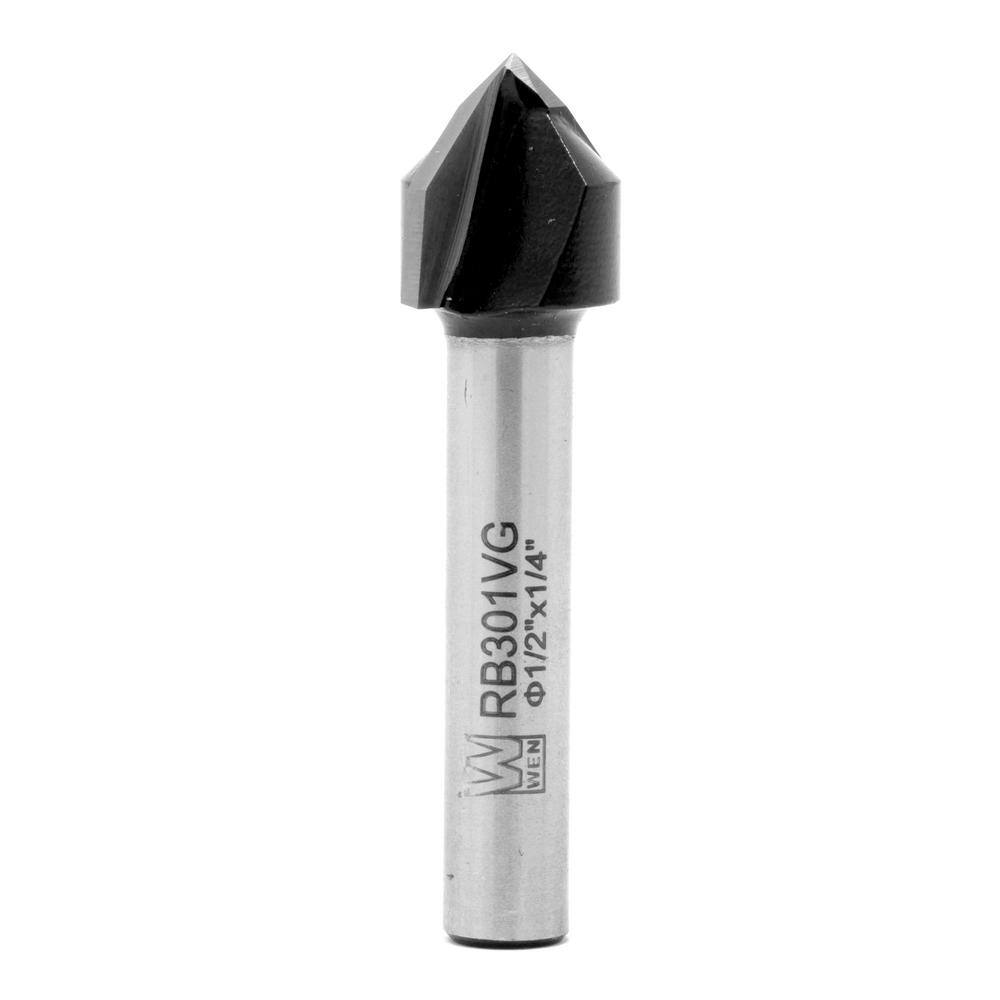 WEN 1/2 in. V-Groove Carbide Tipped Router Bit with 1/4 in. Shank and 1/2 in. Cutting Length