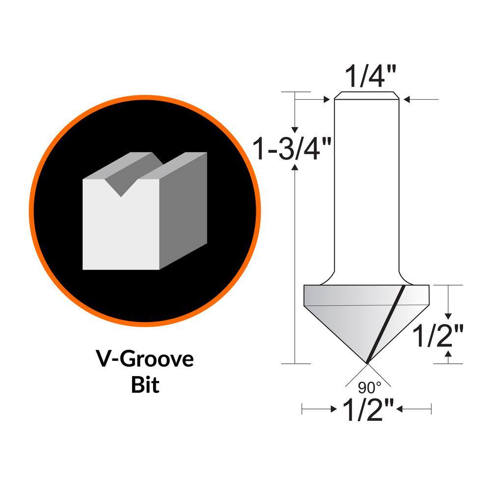 WEN 1/2 in. V-Groove Carbide Tipped Router Bit with 1/4 in. Shank and 1/2 in. Cutting Length