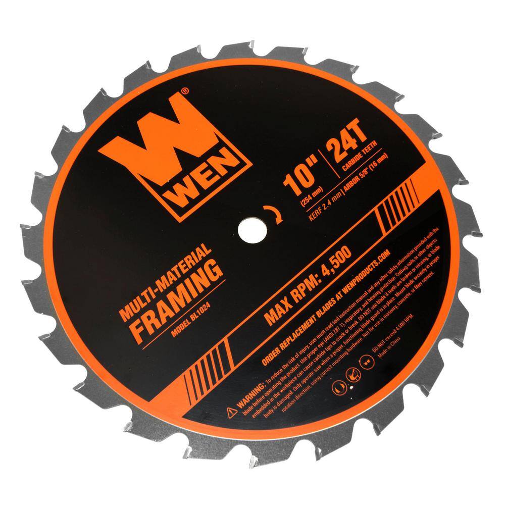 WEN  10 in. 24-Tooth Carbide-Tipped Professional Multi-Material Framing Saw Blade