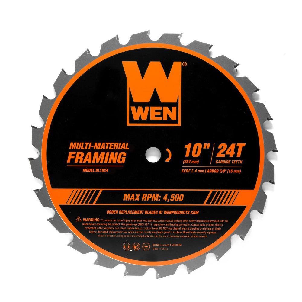 WEN  10 in. 24-Tooth Carbide-Tipped Professional Multi-Material Framing Saw Blade