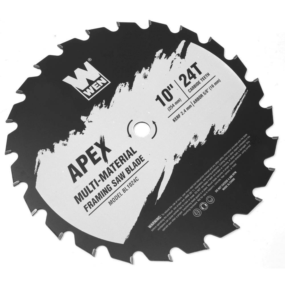 WEN  Apex 10 in. 24-Tooth Carbide-Tipped Multi-Material Industrial-Grade Framing Saw Blade with Cool-Cut Coating