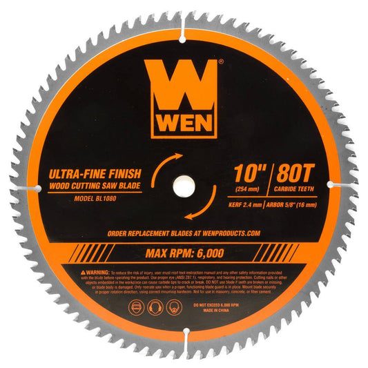 WEN 10 in. 80-Tooth Carbide-Tipped Ultra-Fine Finish Professional Woodworking Saw Blade for Miter Saws and Table Saws