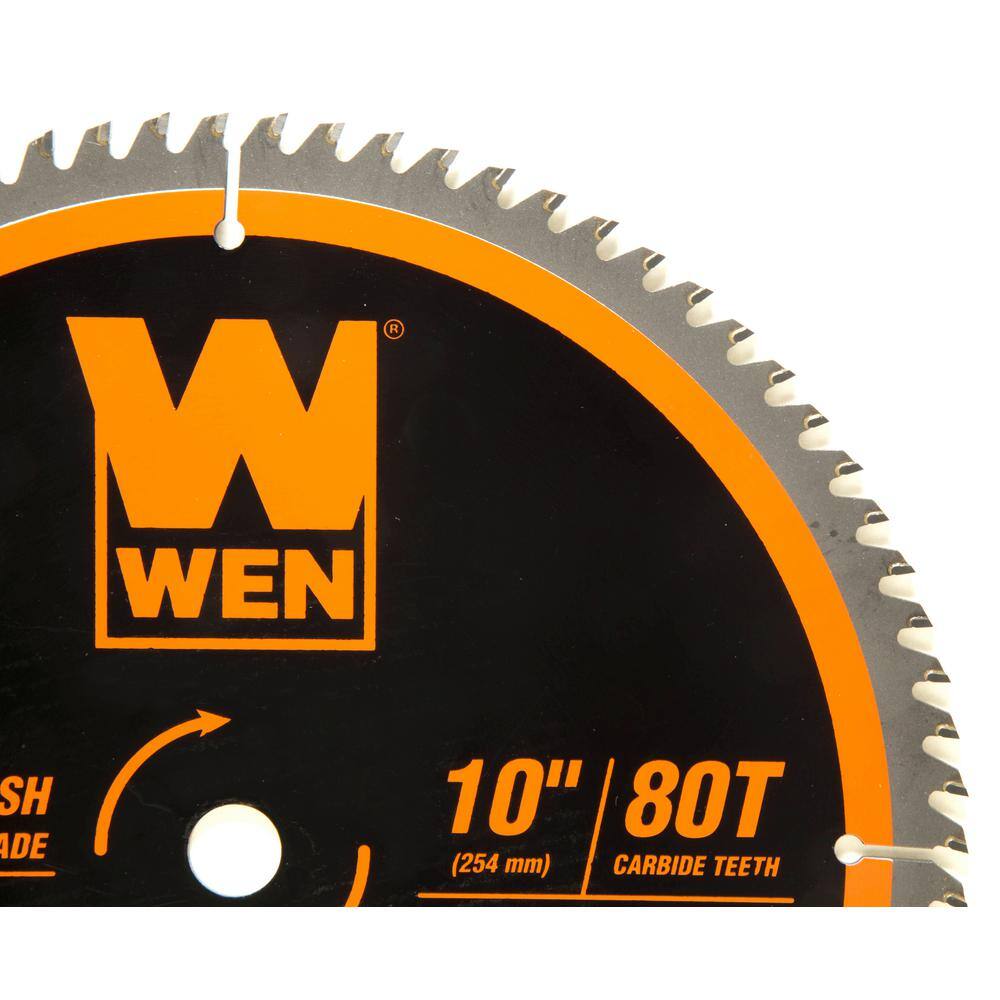 WEN 10 in. 80-Tooth Carbide-Tipped Ultra-Fine Finish Professional Woodworking Saw Blade for Miter Saws and Table Saws