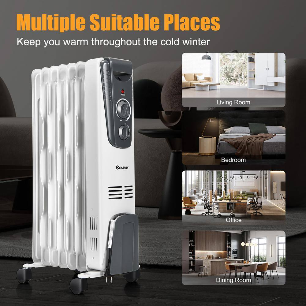 Costway 1500-Watt Gray Electric Oil Filled Radiator Space Heater 5.7 Fin Thermostat Room Radiant