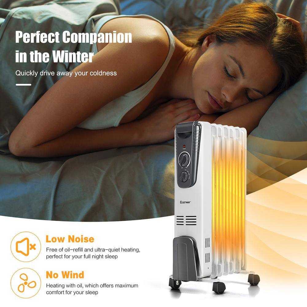 Costway 1500-Watt Gray Electric Oil Filled Radiator Space Heater 5.7 Fin Thermostat Room Radiant