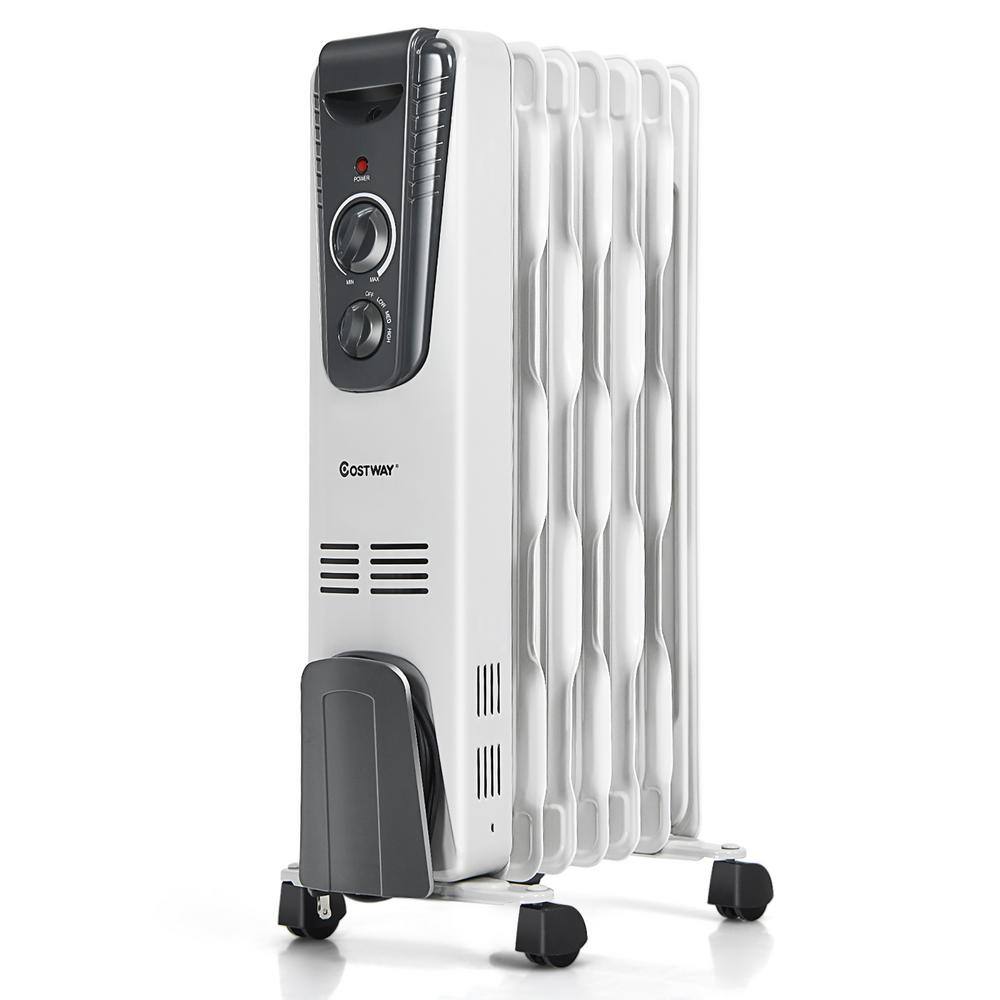 Costway 1500-Watt Gray Electric Oil Filled Radiator Space Heater 5.7 Fin Thermostat Room Radiant