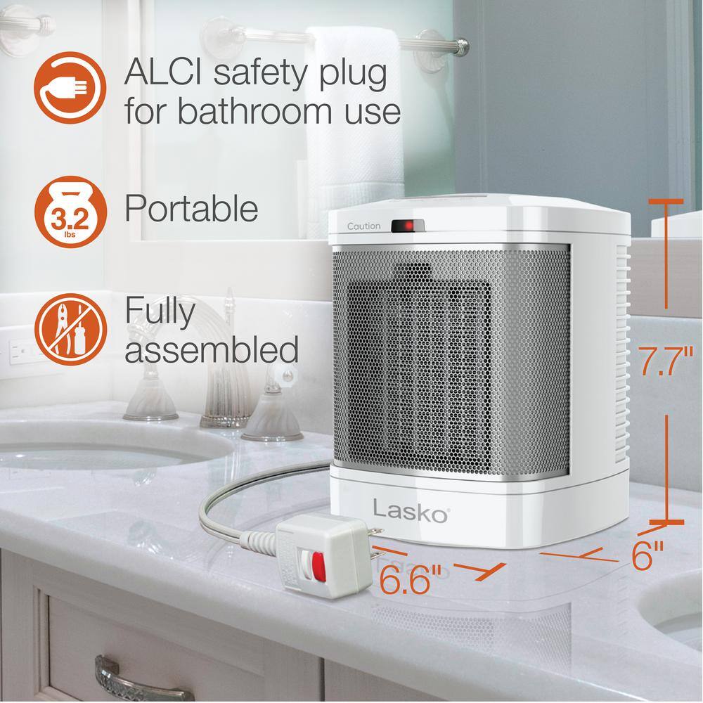 Lasko 1500-Watt 7.65 in. Electric Bathroom Ceramic Space Heater with Fan and ALCI Safety Plug